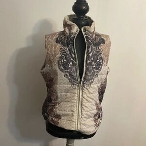 Hannah Brown/Tan Paisley Quilted Zip front vest, size L